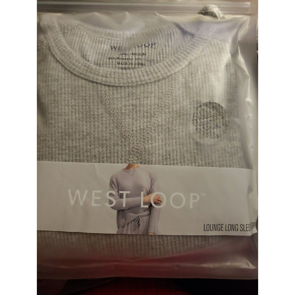 Grey Long Sleeve Lounge Shirt~Waffle Weave~West Loop ~Womens S/M New W/Tags
